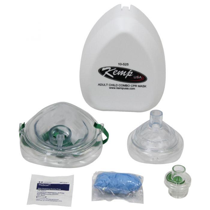 Kemp USA Adult Child Combo CPR Mask w/ Gloves And Wipes In Hard Case