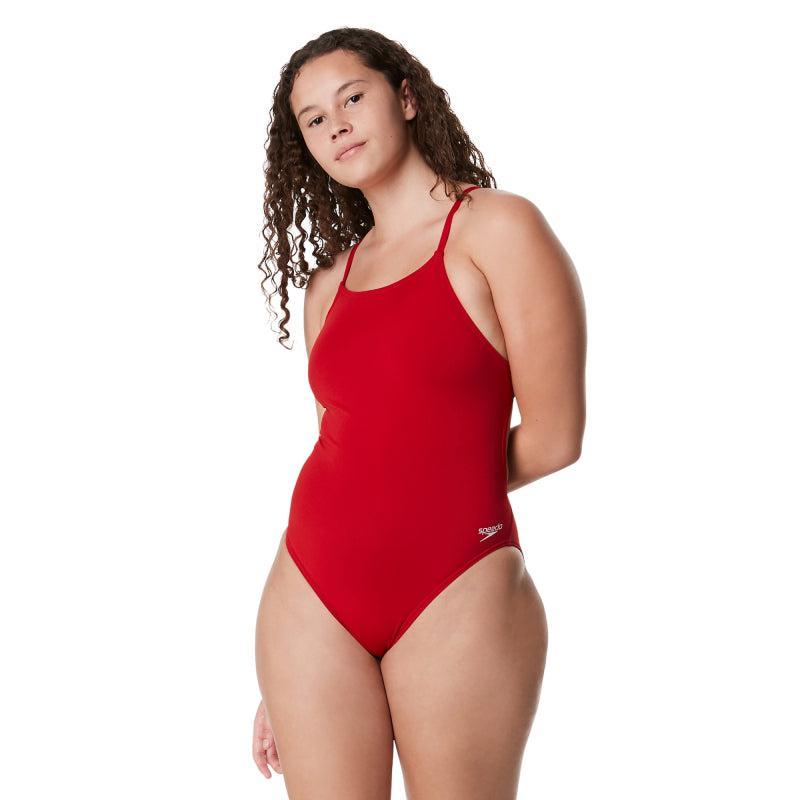 Speedo Women's Solid Strappy Fixed Back One Piece